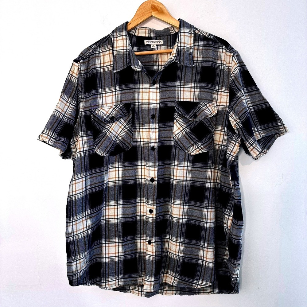 Frye and Co.‎ Mens XL Plaid Flannel Short Sleeve Button Up Shirt